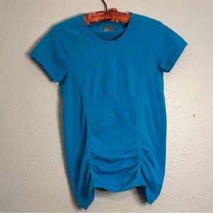 Athleta Aqua Blue scrunch short sleeve stretch athletic shirt size small
